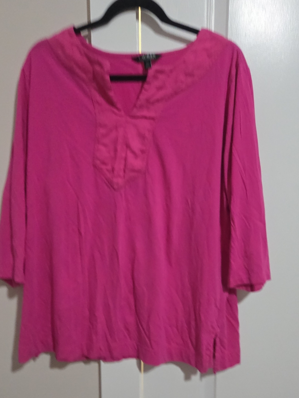 Ralph Lauren Women's Split-Neck Blouse in Fuchsia Pink